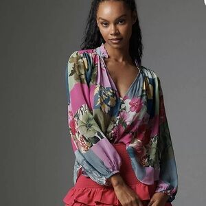 Anthropologie Estela Sheer Printed Buttoned Blouse